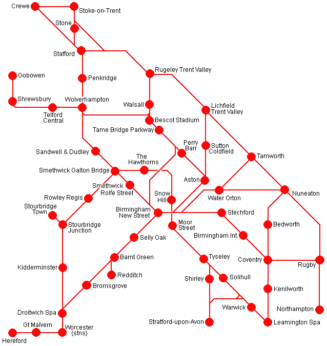 West Midlands Day Ranger route map
